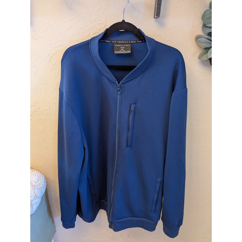 Shaquille Oneal XLG Mens Blue Full Zip Bomber Jacket 3XLT